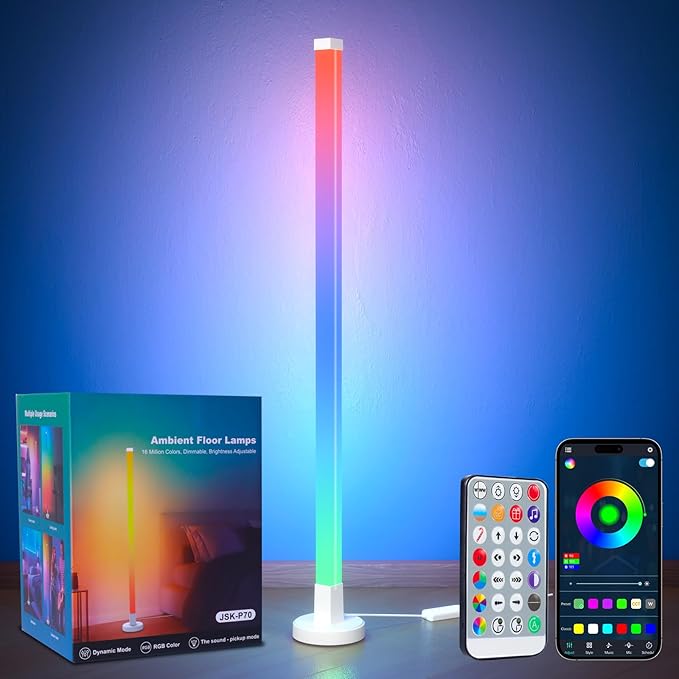 Corner Floor Lamp, Smart RGB Corner Lamp with App and Remote Control, Music Sync Standing Lamp with 16 Million DIY Colors, Modern LED Ambient Light for Bedroom, Living Room, Gaming Rooms