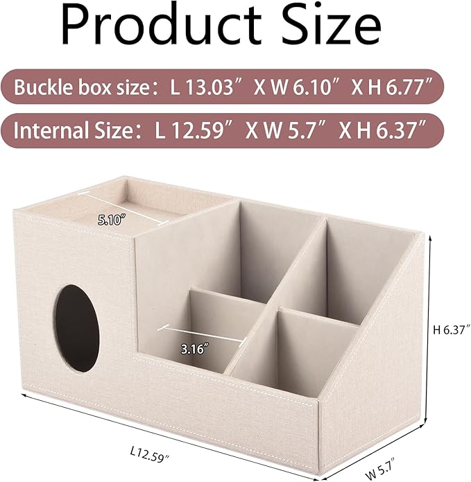 Plus Size Tissue Box Cover-Square Linen Tissue Cover with Side Storage and Tray,Modern Makeup Organizer,Leather Tissue Holder Decorative Cube Organizer for Living Room Vanity NightStand Office,Beige
