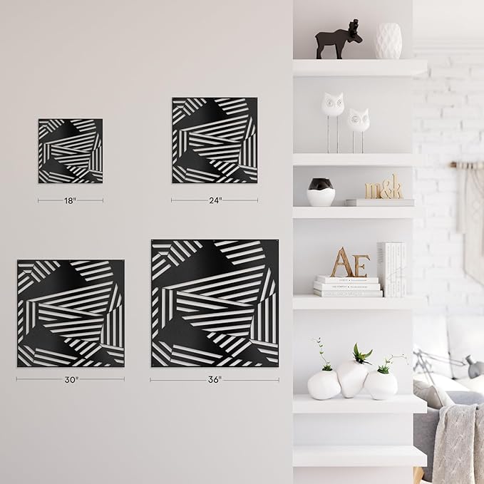 SIGNLEADER Metal Wall Decor Abstract Geometric Minimalist Modern Luxury Wall Sculpture Hangings 3D Statue Home Decoration for Living Room, Bedroom, Bathroom, Kitchen, Fireplace, Office - 24" Black