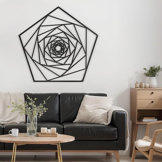 SIGNLEADER Metal Wall Decor Geometric Lines Rose Minimalist Modern Luxury Wall Sculpture Hangings 3D Statue Home Decoration for Living Room, Bedroom, Bathroom, Kitchen, Fireplace, Office - 24" Black
