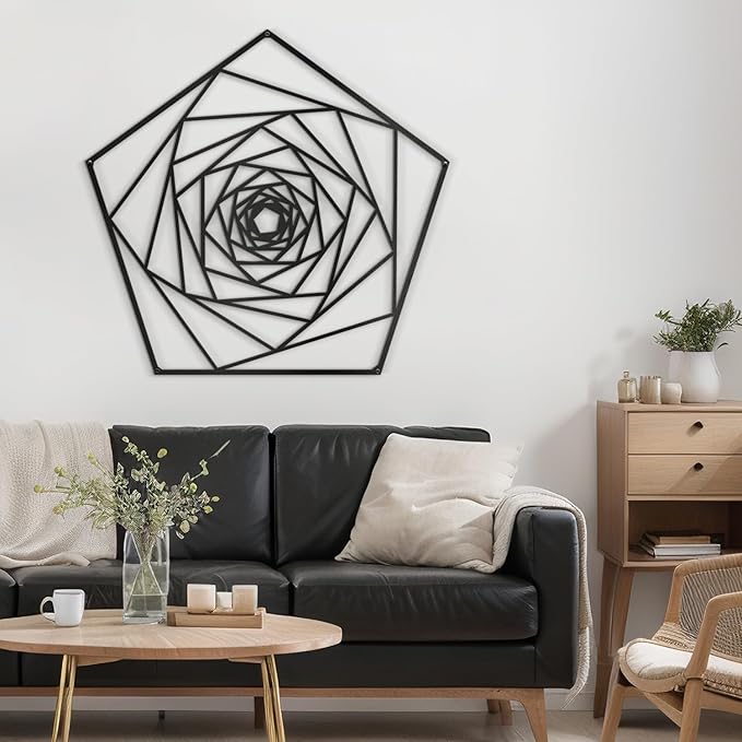 SIGNLEADER Metal Wall Decor Geometric Lines Rose Minimalist Modern Luxury Wall Sculpture Hangings 3D Statue Home Decoration for Living Room, Bedroom, Bathroom, Kitchen, Fireplace, Office - 18" Black