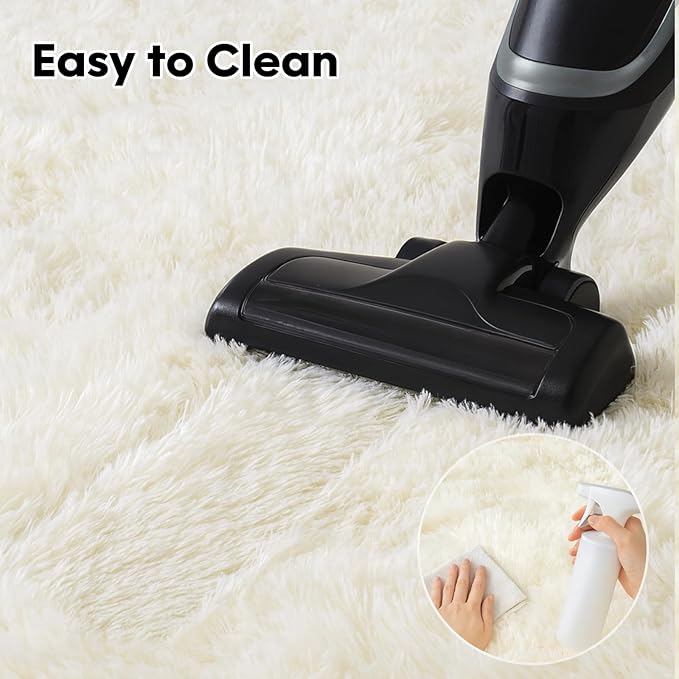 Mtandyx 5x7 Plush Fluffy Area Rugs, Large Soft Carpet, Upgraded Non-Slip Rectangular Rug for Living Room, Bedroom, Kids Room, Dorm, Modern Home Decor Aesthetic,Cream White.