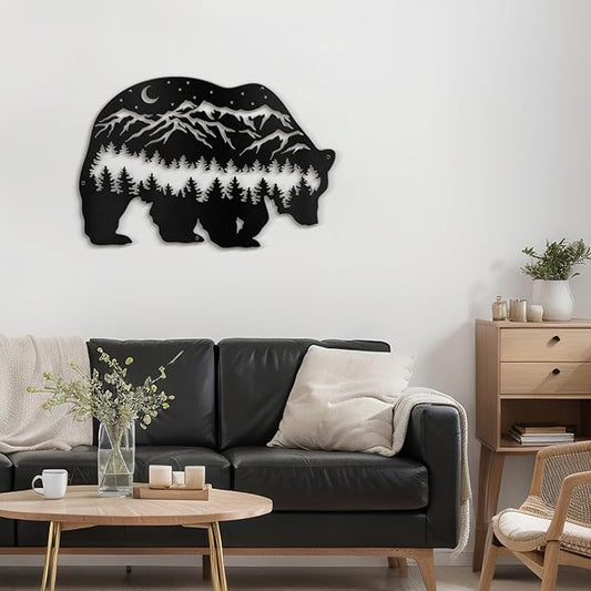 SIGNLEADER Metal Wall Art Decor Bear, Pine Minimalist Modern Abstract Wall Sculpture Hangings Home Decoration for Living Room, Bedroom, Bathroom, Kitchen, Outdoor - 18" Black