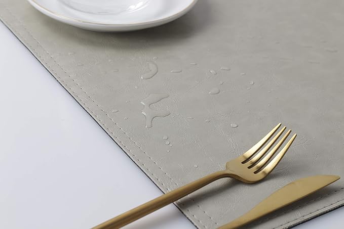 Waterproof PU Placemats, Faux Leather Dining Table Mat, Set of 6, Easy to Wipe Off Scrub Vinyl Mat, Heat & Stain Resistant for Office Conference Table, Home Decor