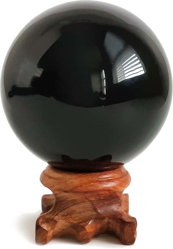 Mina Heal Natural Obsidian Crystal Ball for Meditation, Divination, Feng Shui, and Healing – Black Obsidian Sphere with Stand