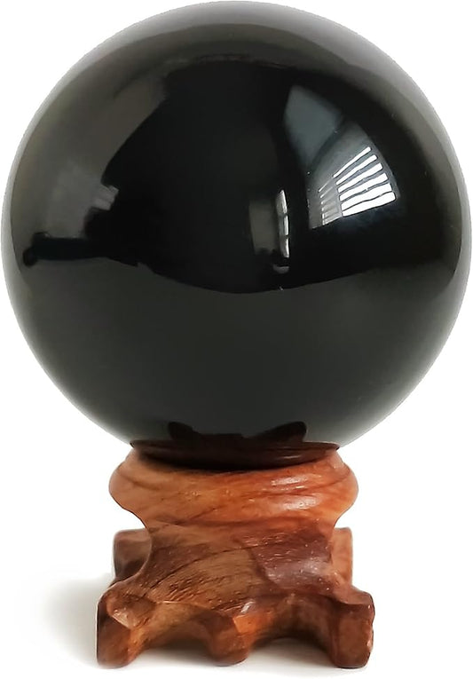 Mina Heal Natural Obsidian Crystal Ball for Meditation, Divination, Feng Shui, and Healing – Black Obsidian Sphere with Stand