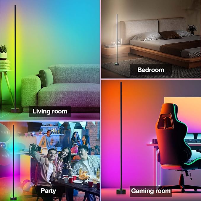 Miortior Corner Floor Lamp, 2 Pack LED Corner Lamp with App/Remote/Button Control, Smart RGB Floor Lamp with 16 Million DIY Colors & 68+ Scene, Music Sync for Living Room, Bedroom, Gaming Room