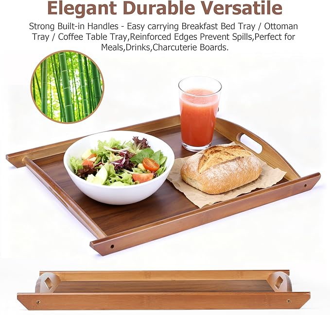 Wood Serving Tray with Handles, Wooden Tray, 20.47 inch Square Decorative Serving Trays Platters for Home, Party, Coffee Table,Dining Table & Countertop