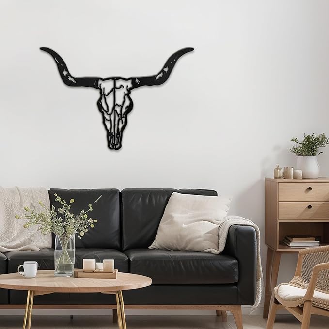 SIGNLEADER Metal Wall Art Decor Bull Head Minimalist Modern Abstract Wall Sculpture Hangings Home Decoration for Living Room, Bedroom, Bathroom, Kitchen, Outdoor - 18" Black