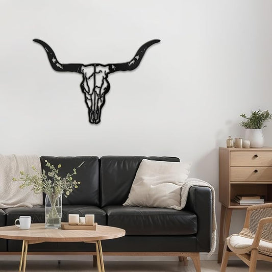 SIGNLEADER Metal Wall Art Decor Bull Head Minimalist Modern Abstract Wall Sculpture Hangings Home Decoration for Living Room, Bedroom, Bathroom, Kitchen, Outdoor - 18" Black
