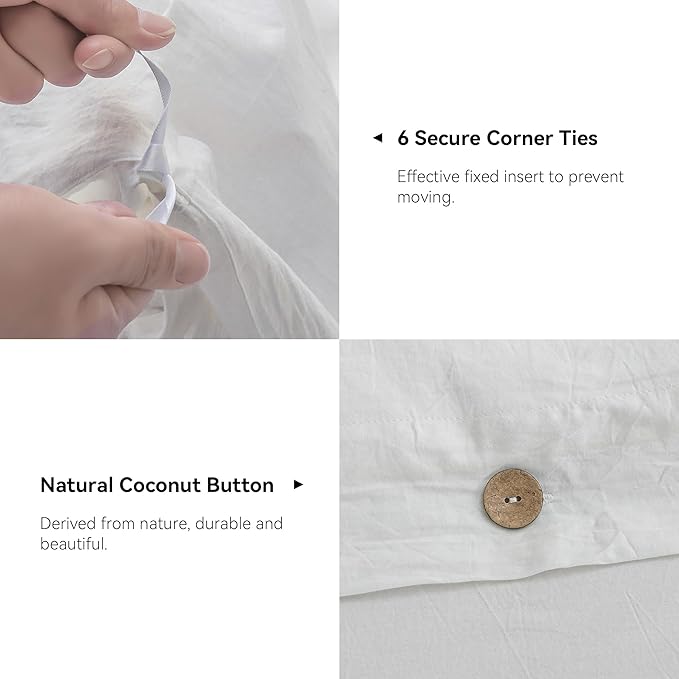 JELLYMONI Cotton Duvet Cover King Size - Bright White Comforter Cover with Button 100% Washed Cotton 3PCS Breathable Soft Solid Bedding Set Duvet Cover 104×90in & 2 Pillowcases (NO Comforter)