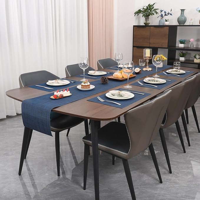Myir JUN Placemats Set of 4, Vinyl Woven Placemats Place Mats Indoor Set of 4 Washable Table Mats Non-Slip Place mats for Dining Table (Dark Blue, Set of 4)