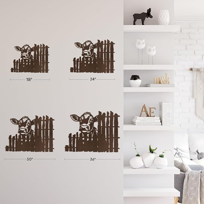 SIGNLEADER Metal Wall Art Decor Cows by the Fence Minimalist Modern Abstract Wall Sculpture Hangings Home Decoration for Living Room, Bedroom, Bathroom, Kitchen, Outdoor - 18" Bronze