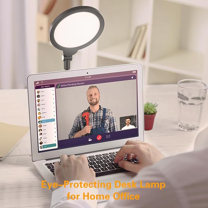 Desk Lamp for Home Office, Height-Adjustable Video Conferencing Light, Eye-Care LED Desk Light for Video Calls, Zoom Lighting for Computer, USB Charging, Ideal for Study, Work, Reading