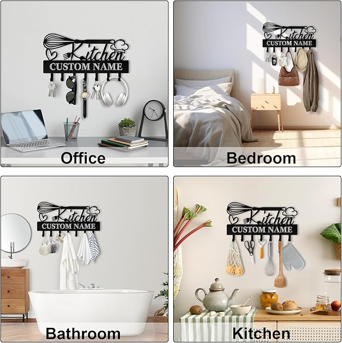 Personalised Key Holder for Wall, Kitchen Theme Key Holder Wall Mount, Kitchen Hooks for Utensils, Decorative Key Hanger Organizer for Dining Room Restaurant Entryway, Home Decor Gifts