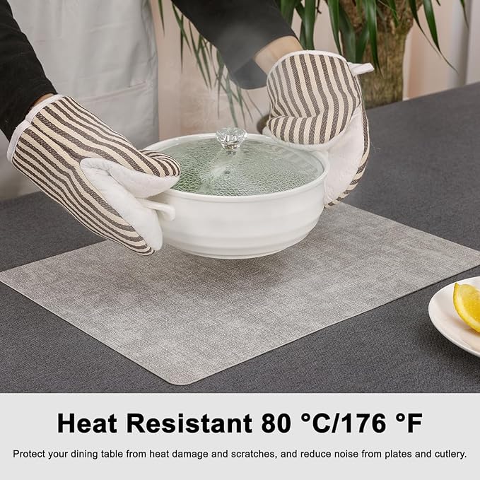 Myir JUN Reversible Vinyl Placemats Set of 4, Faux Leather Place Mats Dual Sided Waterproof Wipeable, Heat-Resistant Table Mats for Kitchen Dining Indoor Outdoor (12" x 17", Light Gray Cream-White)