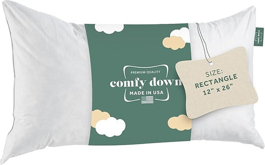 ComfyDown Decorative Throw Pillow Insert, Down and Feather Fill, 100% Cotton Cover, 233 Thread Count - Made in USA (12 X 26)