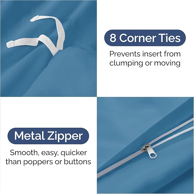 CGK Unlimited Duvet Cover Cal King Size Set - Extra Soft Cal King Size Duvet Cover 104 x 98 with 2 Pillow Shams - Hotel Quality w/Zipper Closures & Ties - Bedding and Bed Linens Set (Denim Blue)