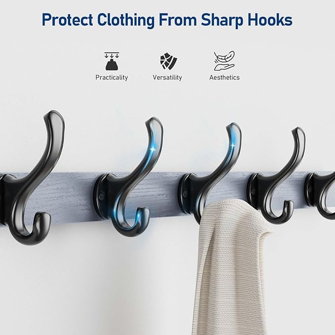 Tatub 29'' Coat Rack Wall Mount with Shelf, Wood Wall Hooks with Storage, Entryway Shelf with 5 Coat Hangers for Bathroom, Living Room, Bedroom, Grey
