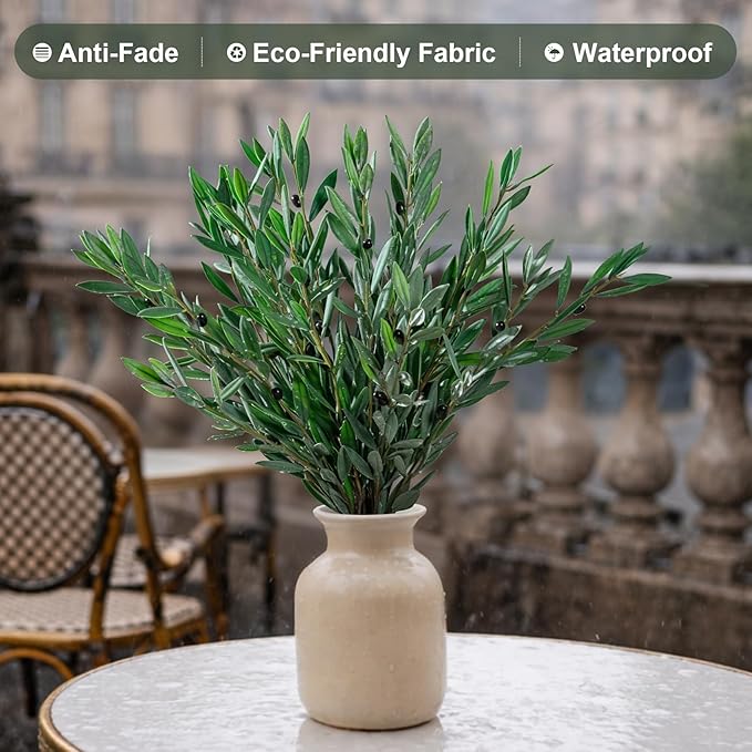 8PCS Premium Artificial Olive Branches for Vases - Realistic PU & Silk Faux Greenery Stems, 3 Sizes, Bendable Wire Stems, Low Maintenance Home/Office/Holiday Decor(No Vase