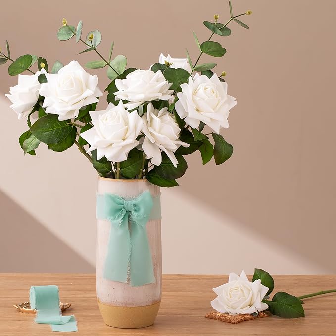 DORIS HOME Mint Green Chiffon Ribbon for Flower Bouquet, 2" x21Yd Fabric Ribbon for Gift Wrapping, Handmade Frayed Ribbon for Wedding, Chiffon Silk Ribbon for Christmas Decorations