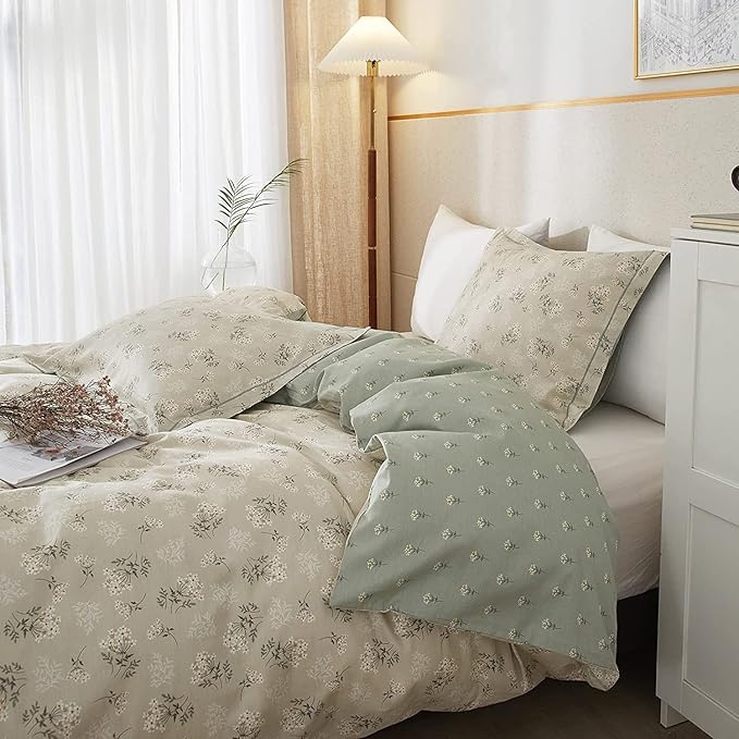Boho Floral Duvet Cover King Soft Cotton Aesthetic Bedding Sets Chic Garden Floral Comforter Cover 1 Duvet Cover with 2 Pillowcases Botanical Floral Bedding Sets Vintage King Duvet Cover with Zipper