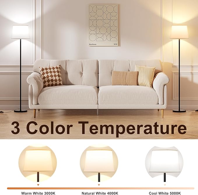 Raexpectis Floor Lamps for Living Room - 3 Color Temperatures Standing Lamp with White Shade, Modern Floor Lamp with LED Bulbs, Black Tall Lamp for Bedroom Office(9W Bulb Included)