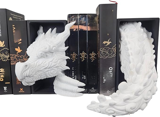 Dragons Awakening Book End – Fantasy Book Nook Insert for Dragon Readers – Unique Home Decor for Bookshelves & Libraries (Head and Tail - Cloud Dragon)