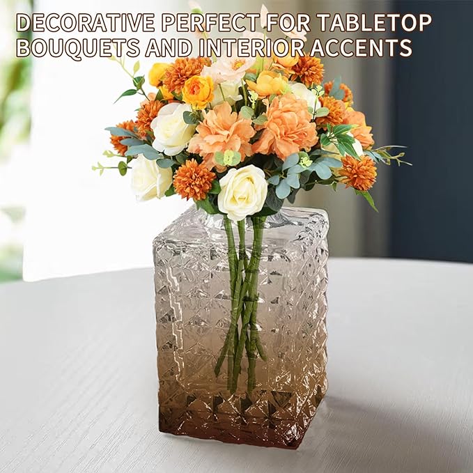 KUAGUINZUHE 12 Pcs Glass Bud Vase Set, Small Translucent Amber Vintage Flower Vases for Wedding Centerpieces in Bulk, Mini Embossed Vases for Home Table Decor, Party, Baby Shower Decorations
