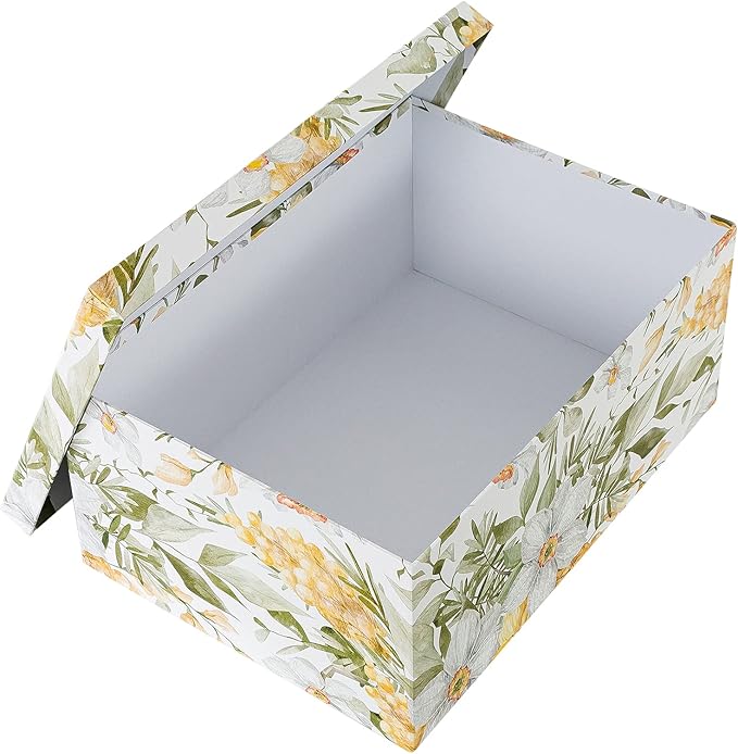 Soul & Lane Garden Glory Decorative Boxes with Lids - Set of 3: Floral Photo Storage, Stackable Small Home Decor Boxes, Nesting Gift Cartons, Boho Print Mache Containers, Cardboard Document Storage