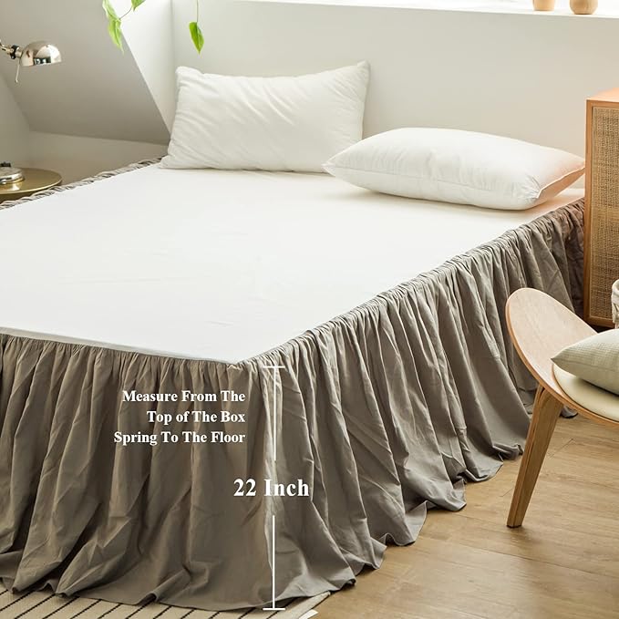 BISELINA French Linen Bed Skirt with Pleated Frills 22-Inch Tailored Drop Natural Flax Cotton Blend Dust Ruffle Soft Cozy Farmhouse Bedding (22" King, Grey)