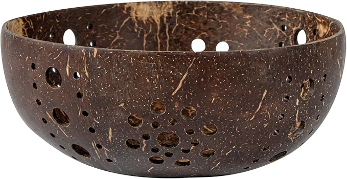 Restaurantware-Coco Casa 5.1 x 2 Inch Coconut Shell Candle Holder, 1 Reusable Tealight Holder - Candle Not Included, Sun Pattern, Brown Coconut Bowl for Candles, Handcrafted