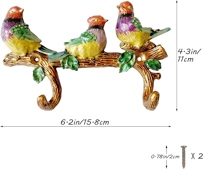 Vintage Bird Shaped Decorative Wall Hook Rack Hanger for Hanging Clothes Coats Towels Keys Hats, 1 Pack Antique Metal Mounted Wall Hook