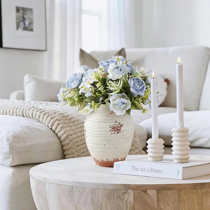 Ceramic Decorative Flower Vase 7 Inch Pottery Rustic Farmhouse Boho Terracotta Vase for Home Decor, Table, Living Room, Bathroom, Shelf, Mantel Decoration