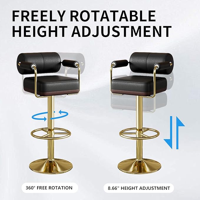 Extra Tall Bar Stools Swivel Counter Height Chair for Kitchen Island Modern Black Leather Adjustable Barstool with Arms,Black