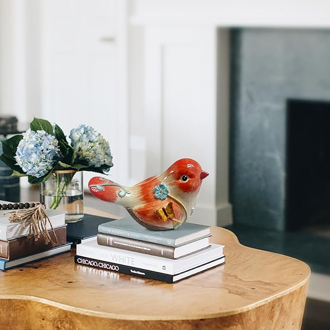 Orange Resin Bird Sculpture Home Decor, 4.3 Inch Cute Statues Decorative Objects for Room, Bedroom, Living Room,Office Desk, Book Shelf,Coffee Table,Entryway, Gifts for Bird Lovers
