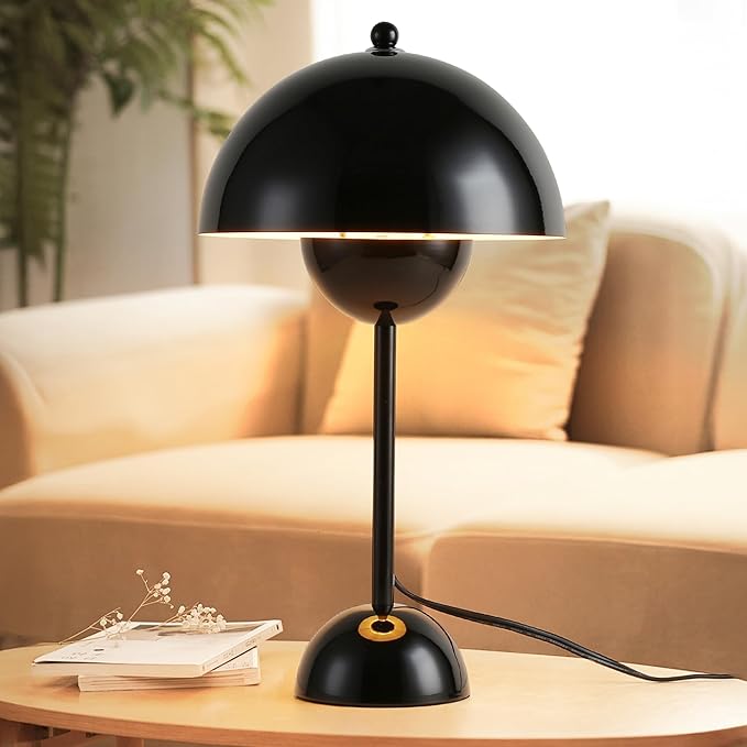 COSYLUX Modern Small Table Lamp for Bedroom, Cute Dome Shade Reflecting Light Reading Lamp for Living Room, Kid's Room, Study, Office, Beside Bedside Nightstand Desk Lamp(Bright Black)