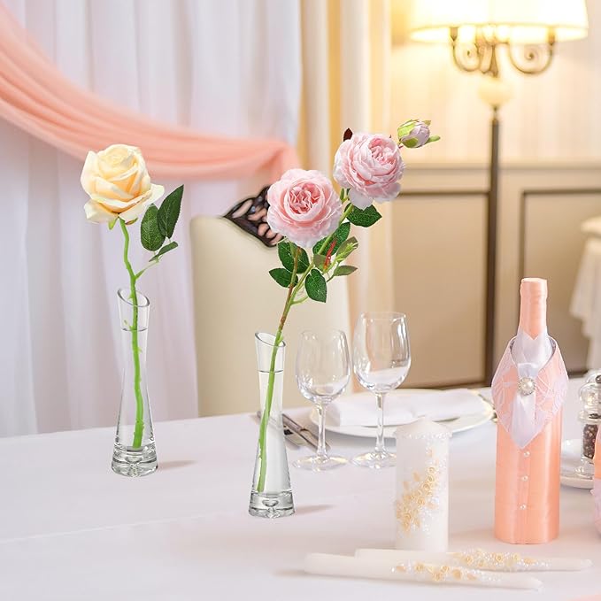 Lallisa 6 Pcs Glass Bud Vases for Centerpieces Maria Modern Clear Small Skinny Decorative Single Flower Bud Vase for Wedding Party Event Home Office Decoration(7.87 Inch,Transparent Color)