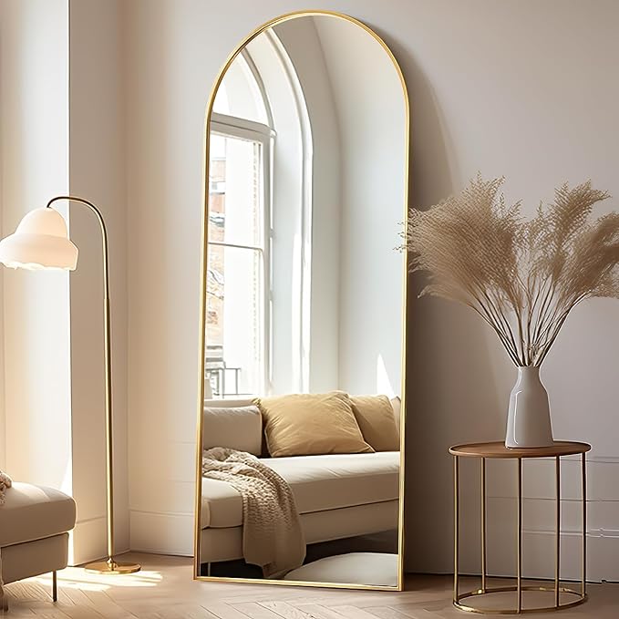 Floor Mirror Arched Full Length Mirrors, Mirror Full Length Standing Hanging or Leaning Against Wall, 59"x18" Large Full Body and Wall Mounted Mirror for Bedroom Living Room, Gold