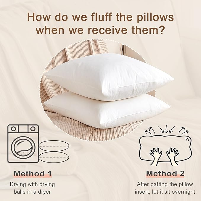 KUSNUG Organic Feather Down Throw Pillow Inserts (26x26 Inch, Set of 2) - 100% Cotton Shell, Filling of Feathers & Memory Foam, Euro Square Decorative Pillow Form Core for Couch, Sofa, and Bed