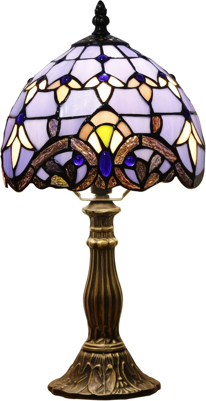 Small Tiffany Lamp Stained Glass Desk Lamp Vintage Tiffany Bedside Table Lamp for Home Living Room Bedroom Nightstand 8X15 Inch (Blue Baroque Style)