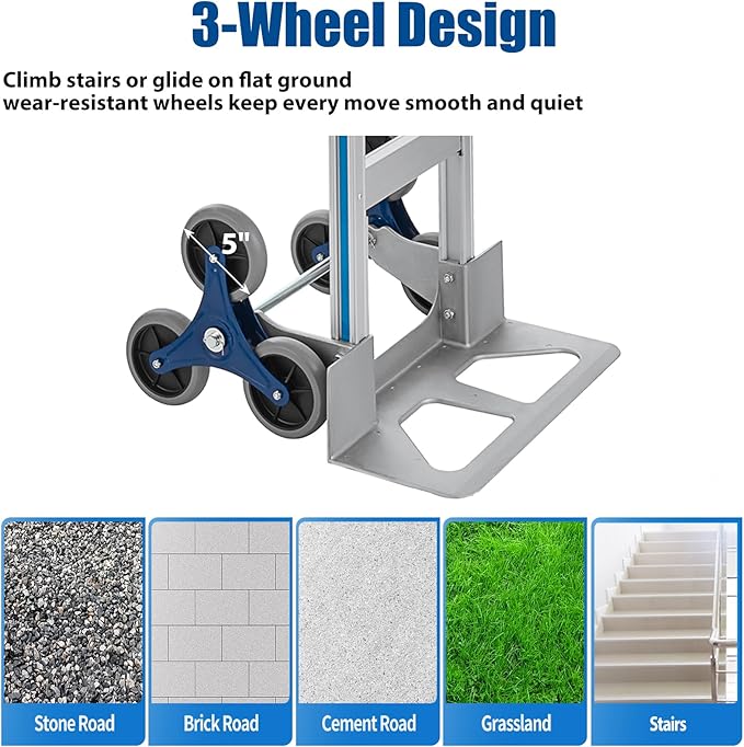 Aluminum Stair Climber Hand Truck 18 x 7.5 Inch Nose Plate Stair Climbing Hand Truck 6 Wheels Hand Truck Dolly