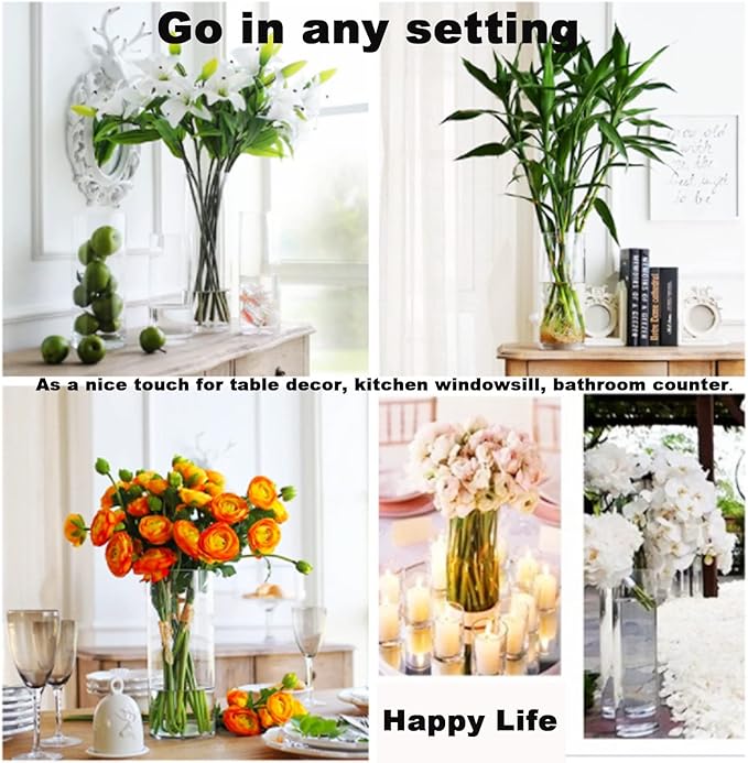Cylinder Vase Bulk Clear Esmiome - Cylinder Vases for Centerpieces 4 Sets (16Pcs) Hurricane Floating Candle Holder, Glass Vases for Flowers, Decorative Centerpiece for Wedding, 4''+6''+8''+10''(High)