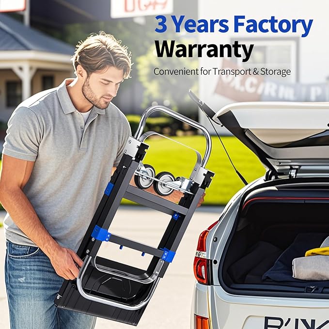 Pro 3 in 1 Aluminium Hand Truck 660lbs Capacity, Heavy Duty Convertible Hand Truck Dolly W/ 4 Rubber Wheels, Foldable Dolly Cart Collapsible Trolley for Warehouse Home Moving