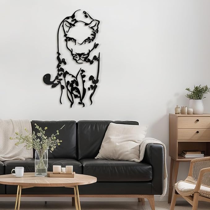 SIGNLEADER Metal Wall Art Decor Leopard Minimalist Modern Abstract Wall Sculpture Hangings Home Decoration for Living Room, Bedroom, Bathroom, Kitchen, Outdoor - 18" Black