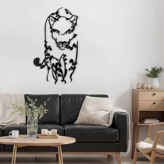 SIGNLEADER Metal Wall Art Decor Leopard Minimalist Modern Abstract Wall Sculpture Hangings Home Decoration for Living Room, Bedroom, Bathroom, Kitchen, Outdoor - 18" Black