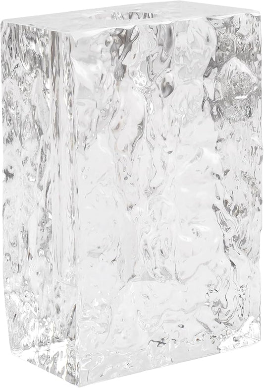 Crystal Flower Vase with Glacial Texture,Heavy Duty Large Clear Vase for Dining Table Kitchen Office Home Shelf Display Wedding Living Room Centerpieces