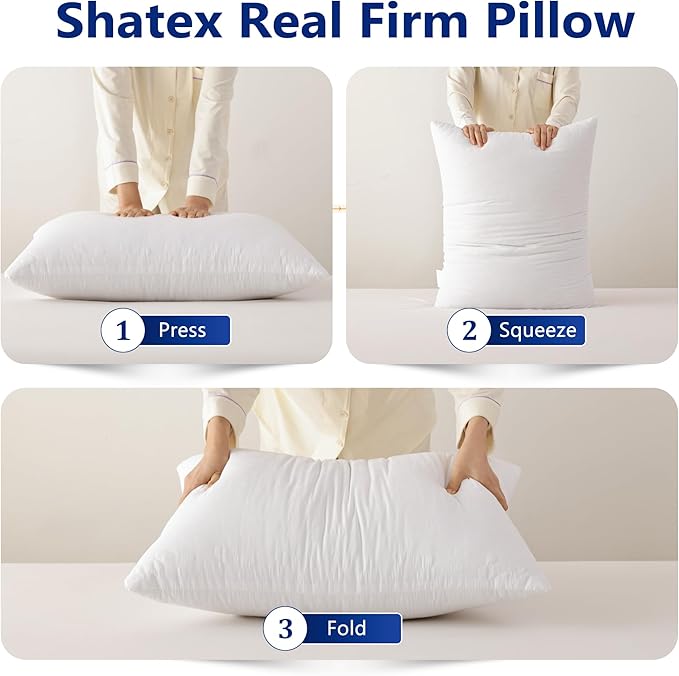Shatex Firm Pillow, Stiff Standard Bed Pillow 26 x 20inch, Adjustable for Neck Pain Relief，Back Pillow Provide Strong Support for Stomach & Side Sleepers