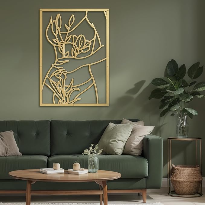 SIGNLEADER Metal Wall Art Decor Women Body Line Modern Abstract Wall Sculpture Hangings Home Decoration for Living Room, Bedroom, Bathroom, Kitchen, Outdoor - 18" Gold