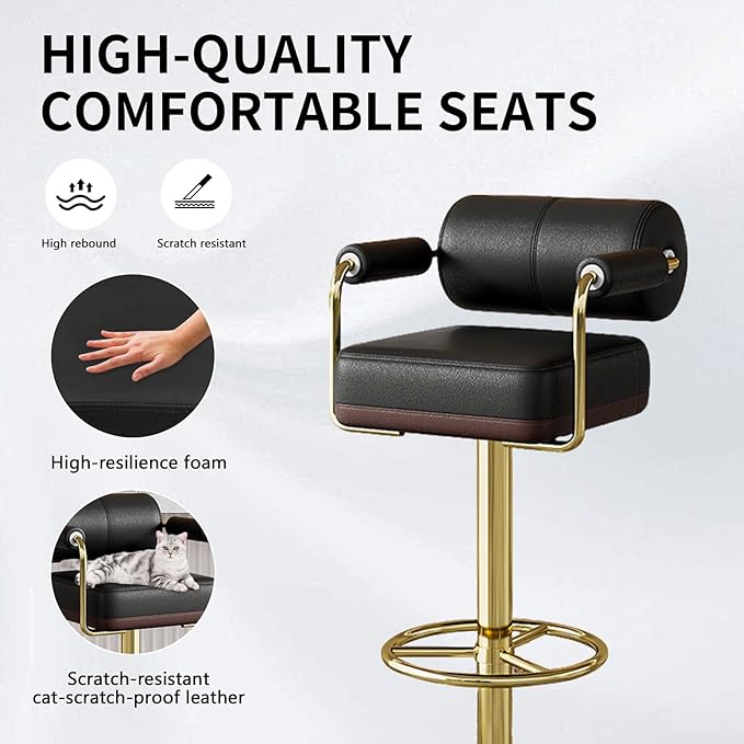 Extra Tall Bar Stools Swivel Counter Height Chair for Kitchen Island Modern Black Leather Adjustable Barstool with Arms,Black
